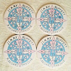 Jimmy Buffett Vintage Magaritaville Ceramic Coaster 4 90s Cork Ceramic